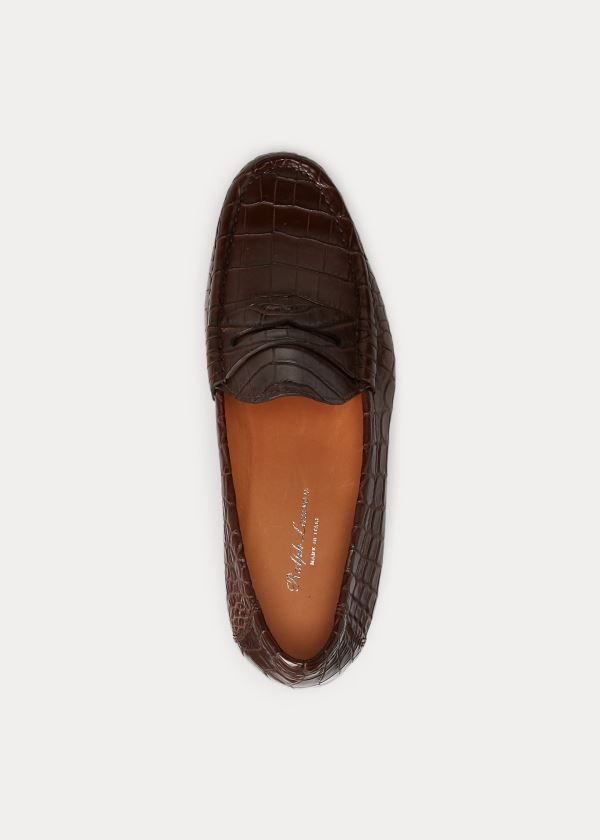 Ralph Lauren Chalmers Crocodile Loafer Tmavě Hnědé | gsaBOI1o