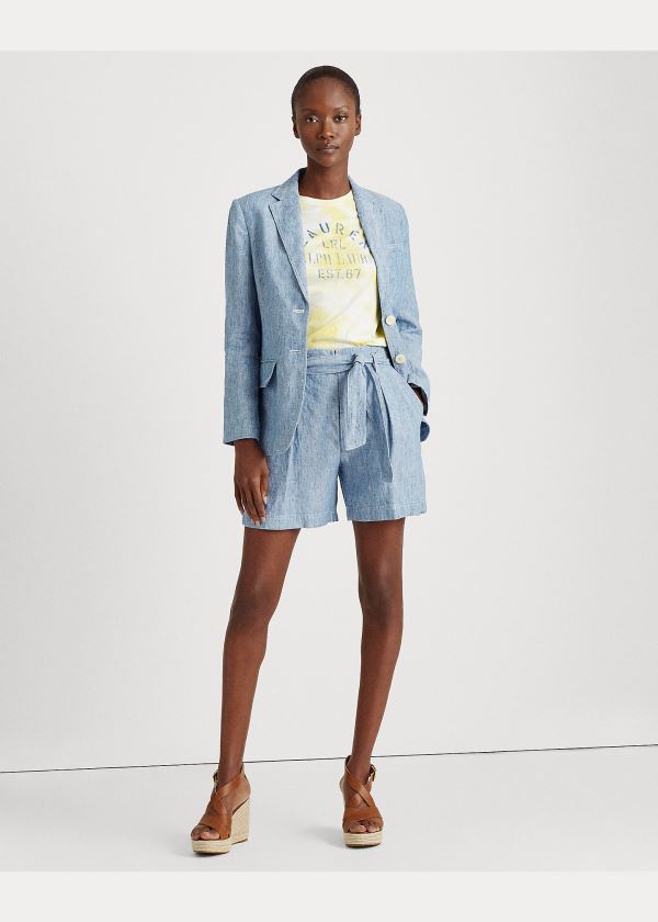 Ralph Lauren Chambray-Linen Blazer Blankyt | qSgHIEaj