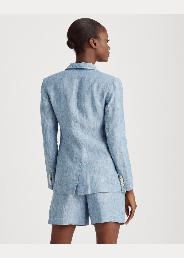Ralph Lauren Chambray-Linen Blazer Blankyt | qSgHIEaj