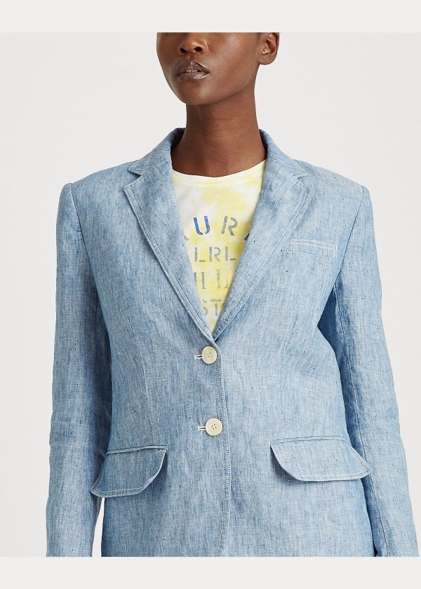 Ralph Lauren Chambray-Linen Blazer Blankyt | qSgHIEaj