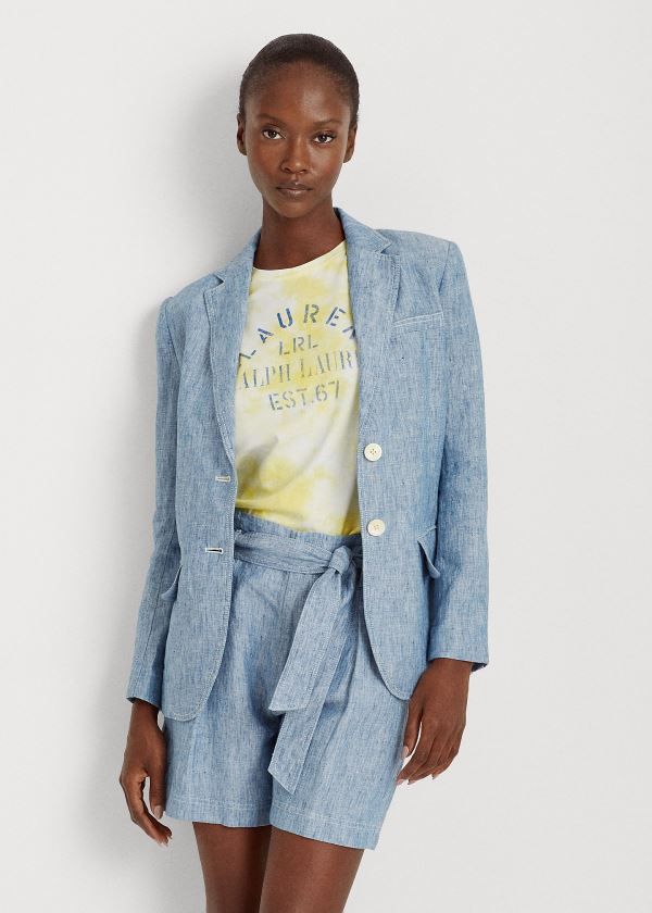 Ralph Lauren Chambray-Linen Blazer Blankyt | qSgHIEaj