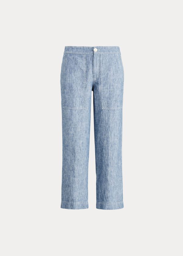 Ralph Lauren Chambray Široké-Leg Linen Pant Blankyt | SVrS12aT