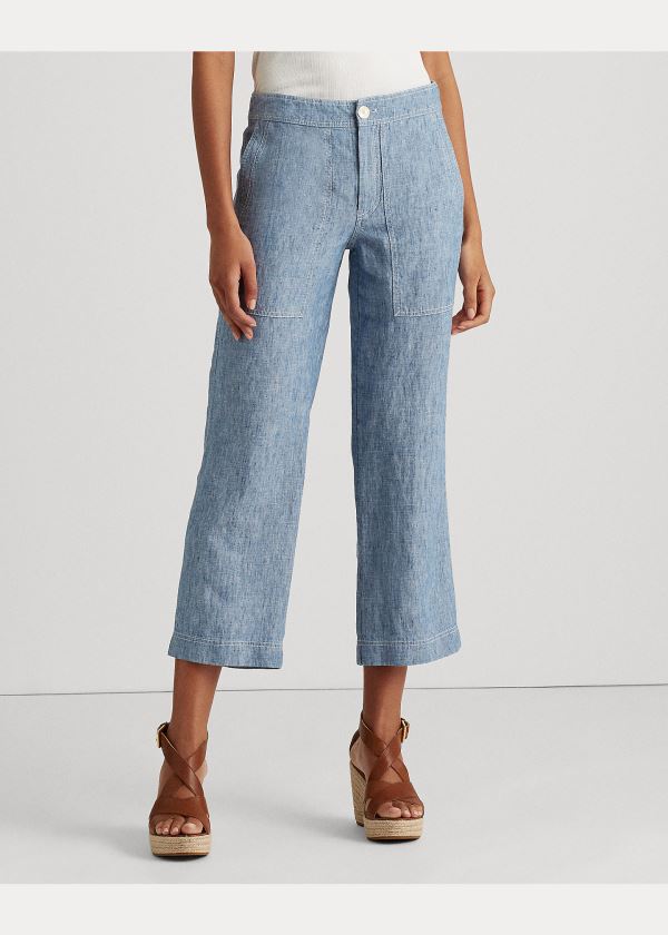 Ralph Lauren Chambray Široké-Leg Linen Pant Blankyt | SVrS12aT