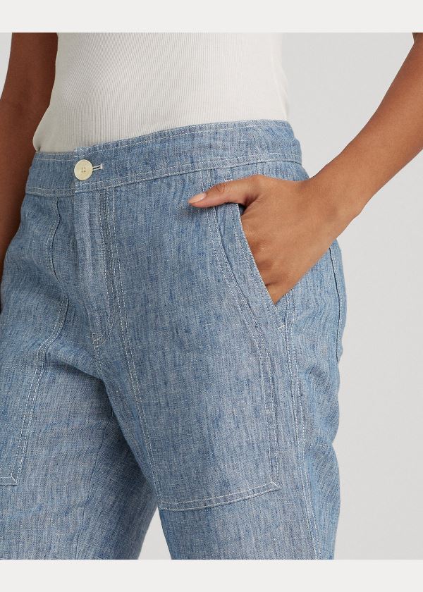 Ralph Lauren Chambray Široké-Leg Linen Pant Blankyt | SVrS12aT