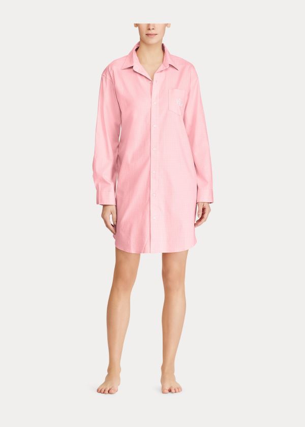 Ralph Lauren Checked Bavlněné Sleep Shirt Růžové | GeOfqiV7
