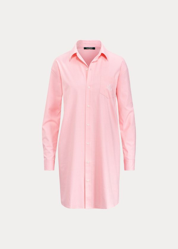 Ralph Lauren Checked Bavlněné Sleep Shirt Růžové | GeOfqiV7