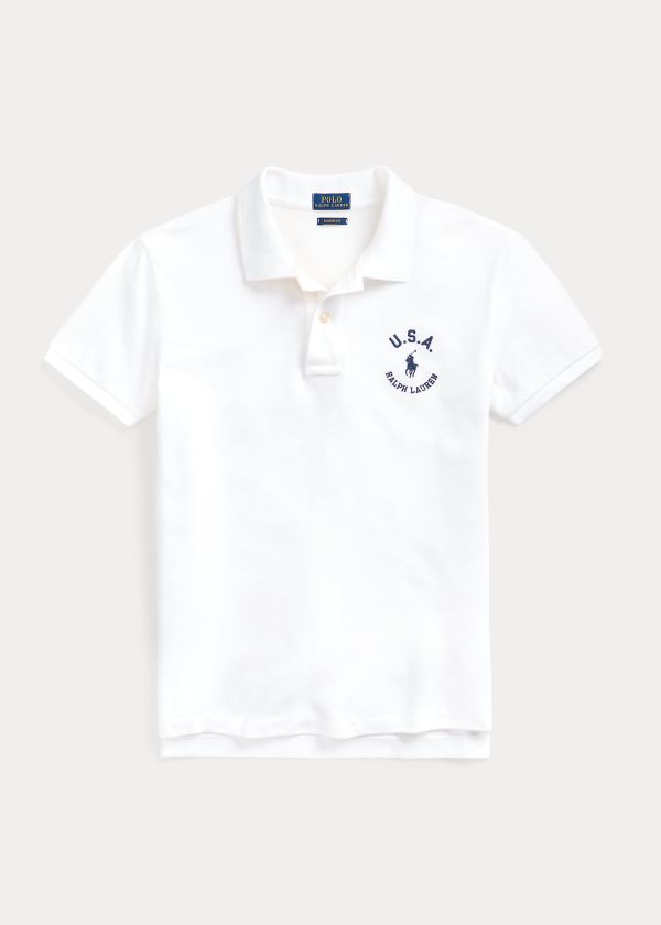 Ralph Lauren Classic Fit Flag Polo Shirt Bílé | nFuWl9Me