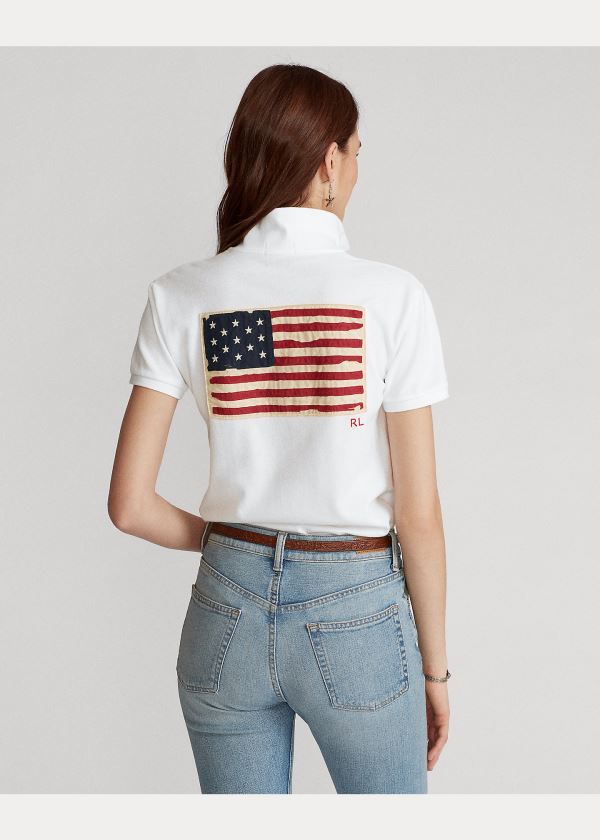 Ralph Lauren Classic Fit Flag Polo Shirt Bílé | nFuWl9Me