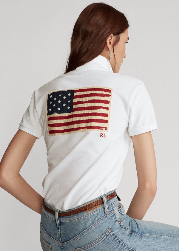 Ralph Lauren Classic Fit Flag Polo Shirt Bílé | nFuWl9Me