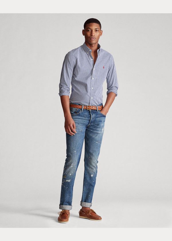 Ralph Lauren Classic Fit Gingham Shirt Tmavě Blankyt Bílé | FBgs65ts