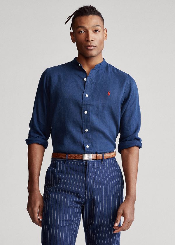 Ralph Lauren Classic Fit Linen Shirt Tmavě Blankyt | DyFLumFG