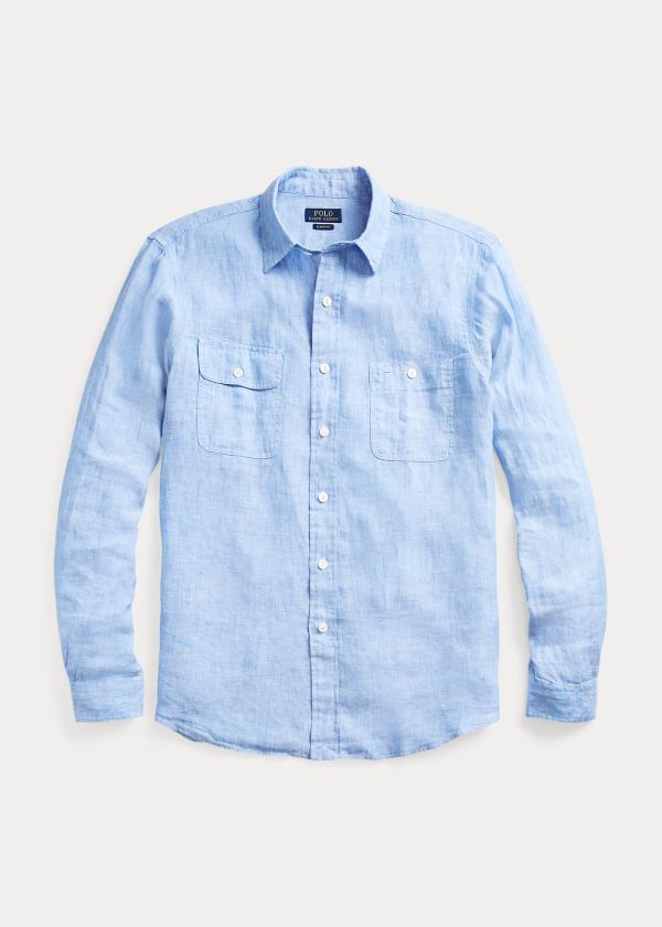 Ralph Lauren Classic Fit Linen Workshirt Blankyt Bílé | nhTSbjx2