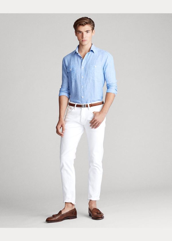 Ralph Lauren Classic Fit Linen Workshirt Blankyt Bílé | nhTSbjx2