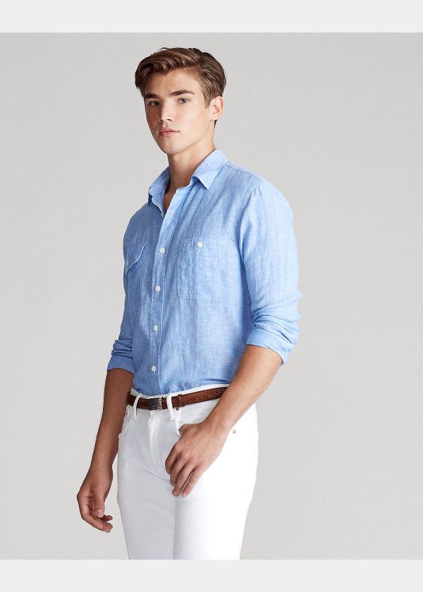 Ralph Lauren Classic Fit Linen Workshirt Blankyt Bílé | nhTSbjx2