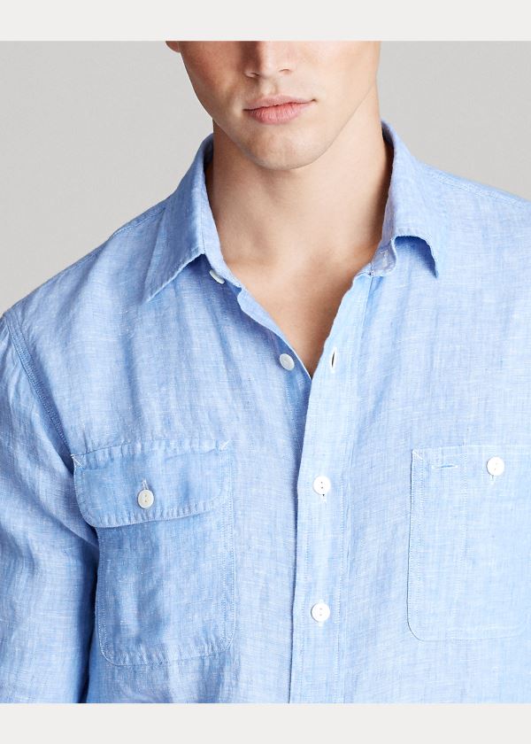Ralph Lauren Classic Fit Linen Workshirt Blankyt Bílé | nhTSbjx2
