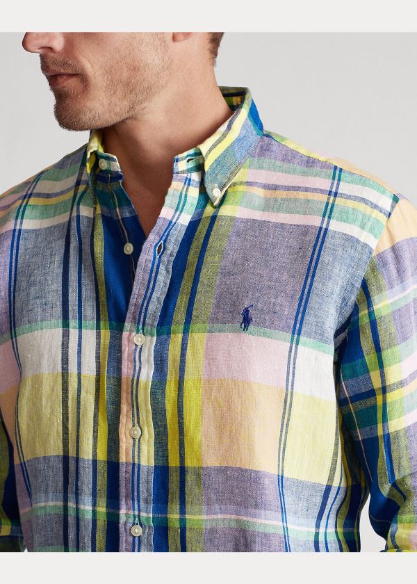 Ralph Lauren Classic Fit Plaid Linen Shirt Fialové Blankyt Viacfarebný | 6W7RtIFa