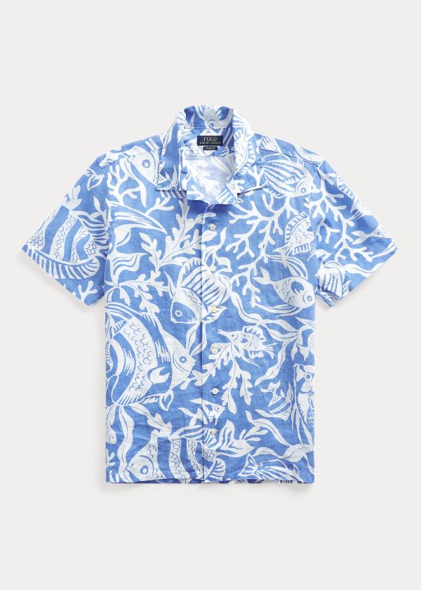 Ralph Lauren Classic Fit Print Linen Shirt Blankyt Bílé | bQTrD9hA