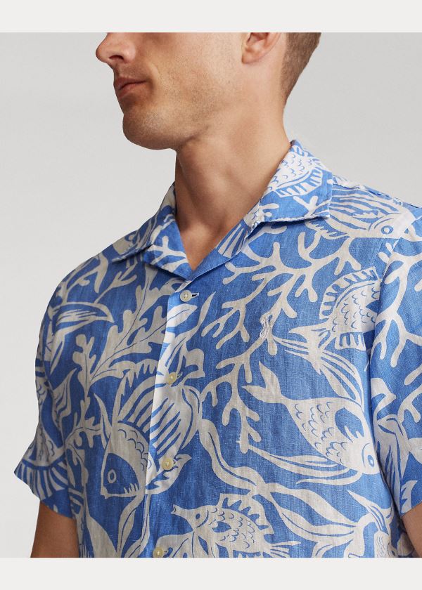 Ralph Lauren Classic Fit Print Linen Shirt Blankyt Bílé | bQTrD9hA