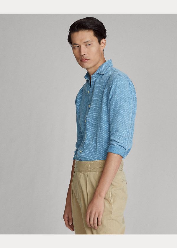 Ralph Lauren Classic Fit Print Linen Shirt Blankyt Blankyt Světle Modré | zEGnEneP