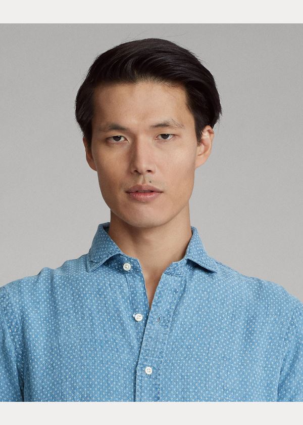 Ralph Lauren Classic Fit Print Linen Shirt Blankyt Blankyt Světle Modré | zEGnEneP