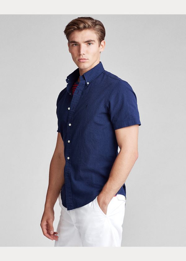 Ralph Lauren Classic Fit Seersucker Shirt Tmavě Blankyt | 30Ughi8q