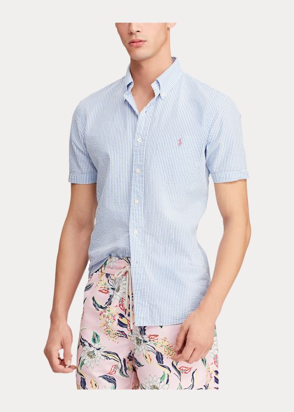Ralph Lauren Classic Fit Seersucker Shirt Světle Blankyt Bílé | ndr6kYZg