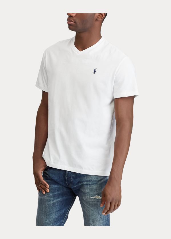 Ralph Lauren Classic Fit V-Neck T-Shirt Bílé | fxQA9JHX