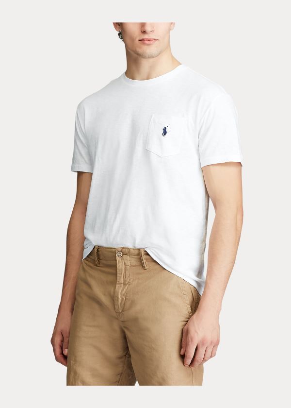 Ralph Lauren Classic Slub Pocket T-Shirt Bílé | YLMfvRxG