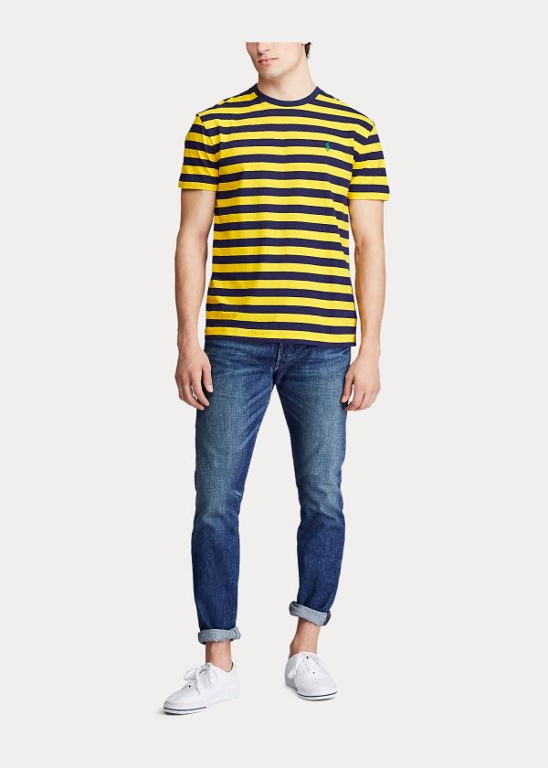 Ralph Lauren Classic Striped Jersey T-Shirt Žluté Tmavě Blankyt | 3QXWWnb5