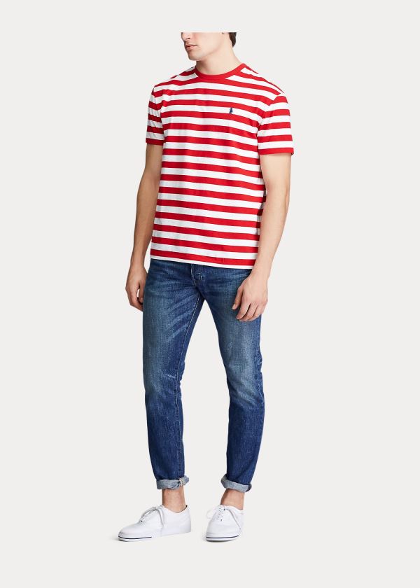 Ralph Lauren Classic Striped Jersey T-Shirt Červené Bílé Tmavě Blankyt | BmkuGkY5