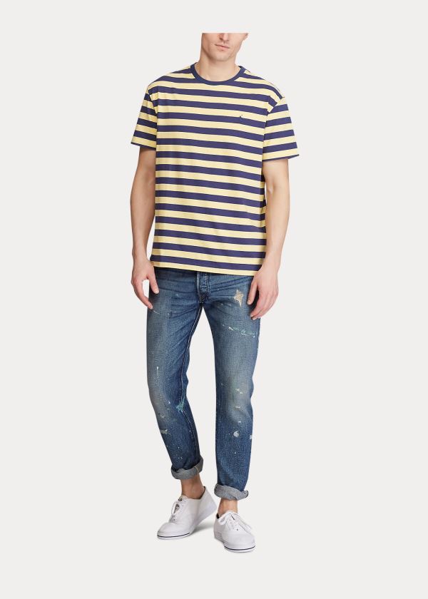 Ralph Lauren Classic Striped Jersey T-Shirt Tmavě Blankyt Žluté | dtWbOFnM