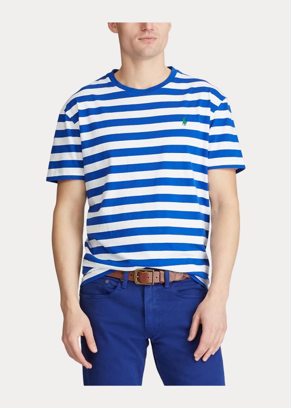 Ralph Lauren Classic Striped Jersey T-Shirt Blankyt Královská Modrá Bílé | vQh32VoG