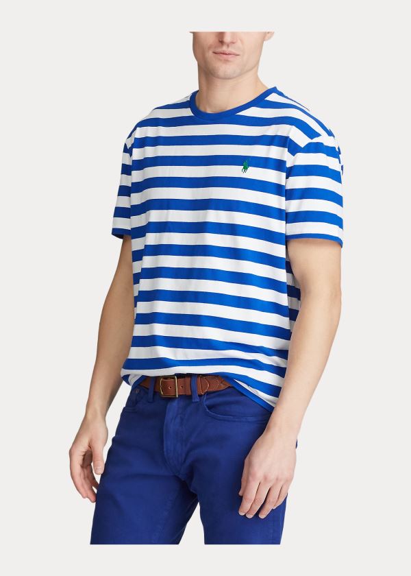 Ralph Lauren Classic Striped Jersey T-Shirt Blankyt Královská Modrá Bílé | vQh32VoG