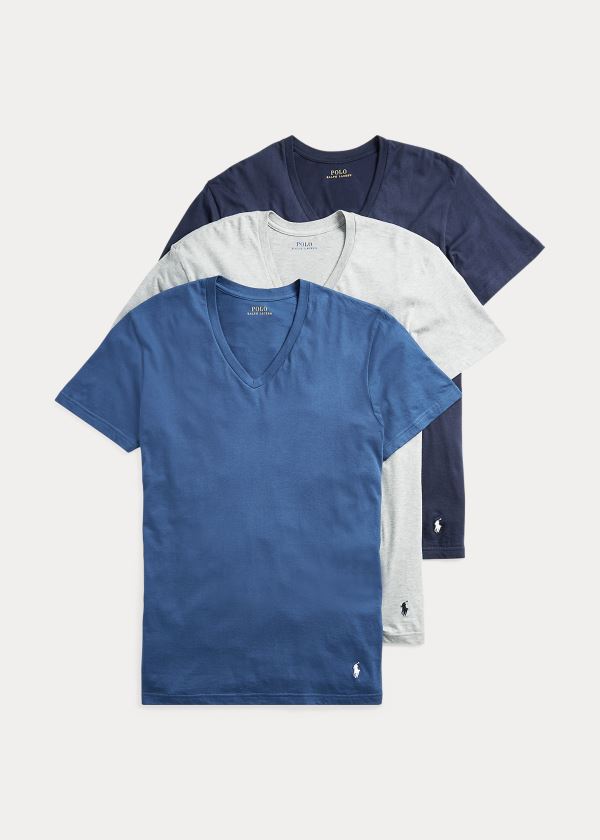 Ralph Lauren Classic V-Neck 3-Pack Blankyt Šedé Tmavě Blankyt | 53qePcpy