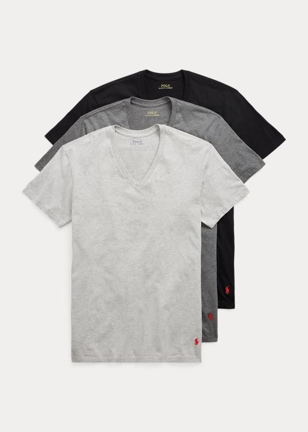 Ralph Lauren Classic V-Neck 3-Pack Šedé Tmavě Šedé Černé | T7gm4dPm