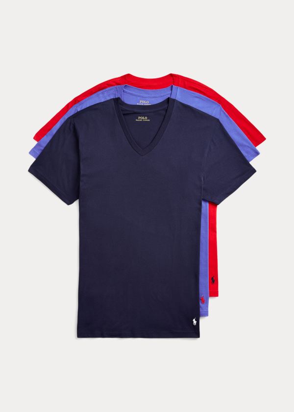 Ralph Lauren Classic Wicking V-Neck 3-Pack Tmavě Blankyt Červené Královská Modrá Blankyt | XNx1XoEV