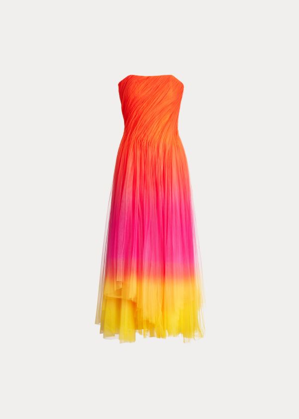 Ralph Lauren Clementine Ombré Tulle Šaty Oranžové Růžové Žluté | G2mTMIsg