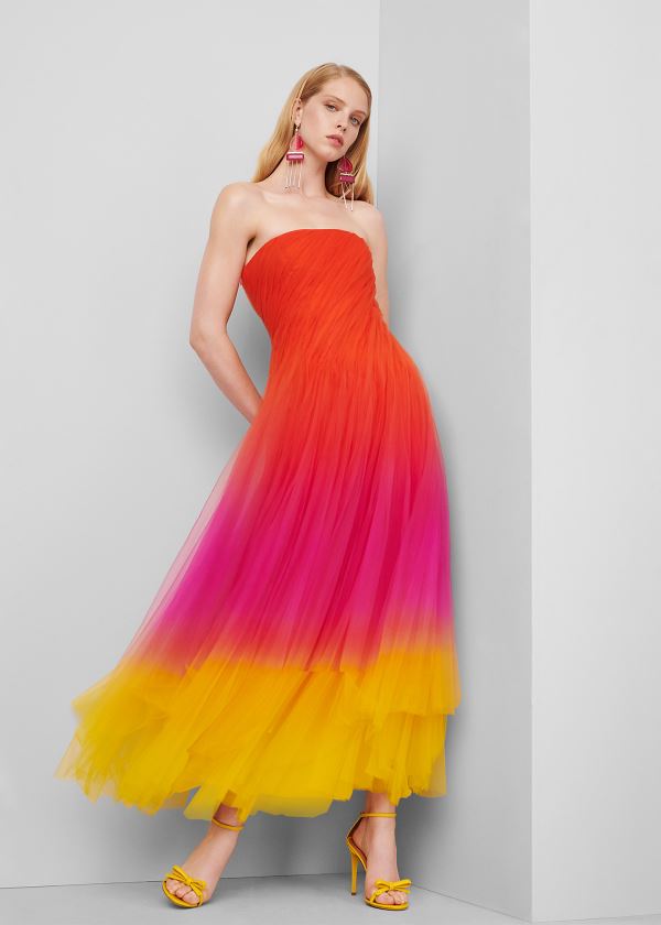 Ralph Lauren Clementine Ombré Tulle Šaty Oranžové Růžové Žluté | G2mTMIsg