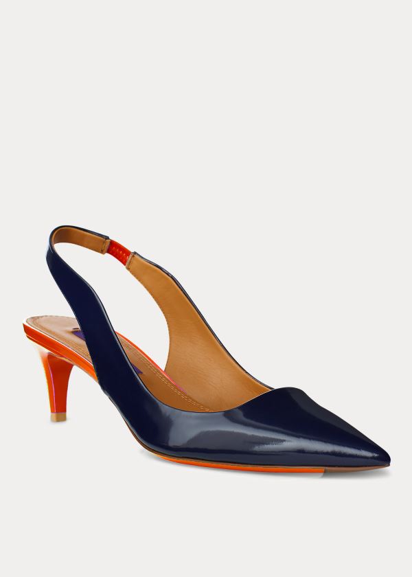 Ralph Lauren Cleo Two-Tone Calfskin Pump Tmavě Blankyt Oranžové | DSYNov4d