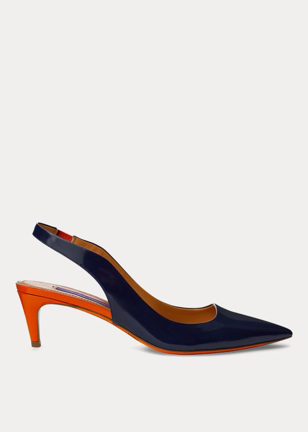 Ralph Lauren Cleo Two-Tone Calfskin Pump Tmavě Blankyt Oranžové | DSYNov4d