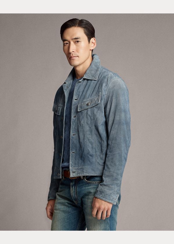 Ralph Lauren Clifton Semišové Trucker Jacket Světle Blankyt | nkDKgmTh