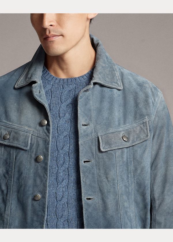 Ralph Lauren Clifton Semišové Trucker Jacket Světle Blankyt | nkDKgmTh