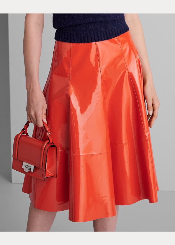 Ralph Lauren Clyde Lakovaná Læder Skirt Oranžové | sya76Jbj