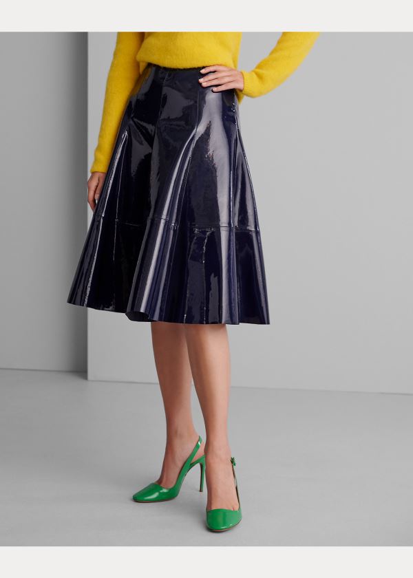 Ralph Lauren Clyde Lakovaná Læder Skirt Tmavě Blankyt | tIpzmJVg