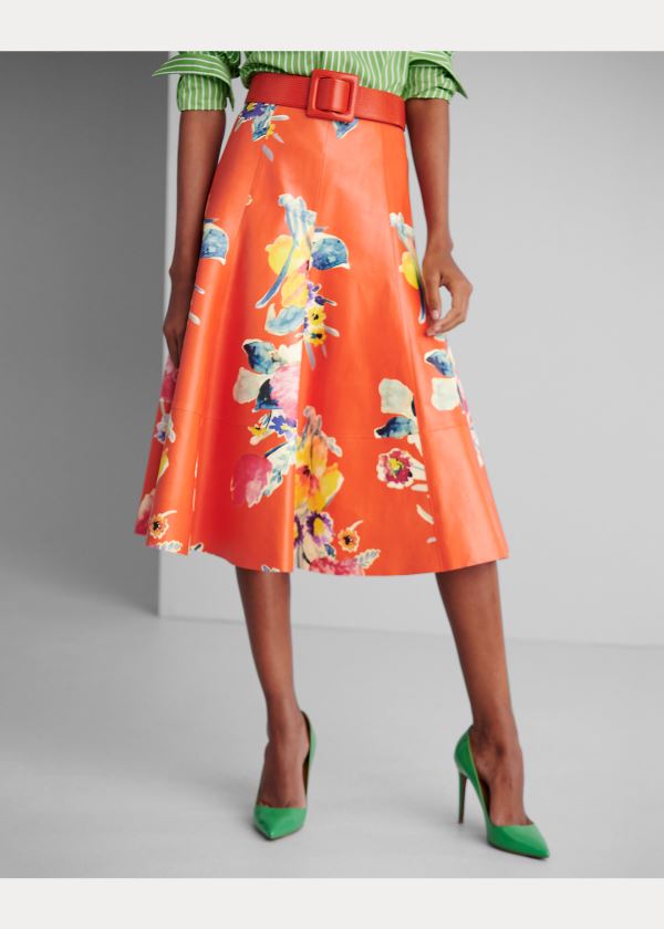 Ralph Lauren Clyde Print Læder Skirt Oranžové Viacfarebný | pFg1uMmg