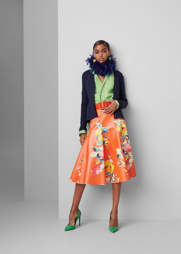Ralph Lauren Clyde Print Læder Skirt Oranžové Viacfarebný | pFg1uMmg