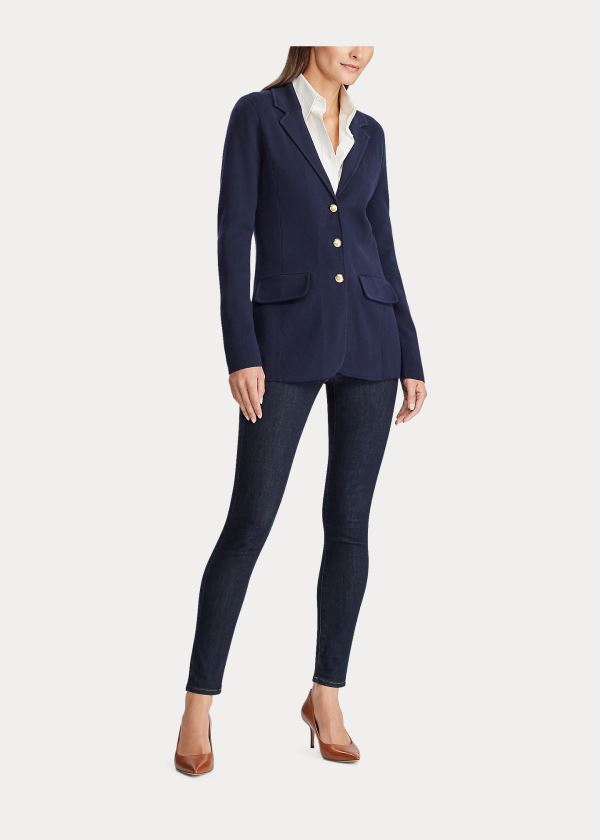 Ralph Lauren Combed Bavlněné Blazer Tmavě Blankyt | rH41uDEW