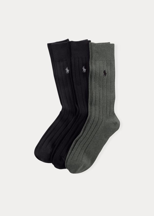 Ralph Lauren Combed Bavlněné Rib Sock 3-Pack Černé Viacfarebný | OzAmouXu