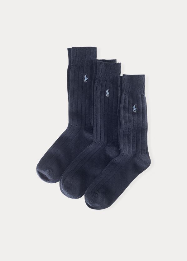 Ralph Lauren Combed Bavlněné Rib Sock 3-Pack Tmavě Blankyt | qAge5Dcr