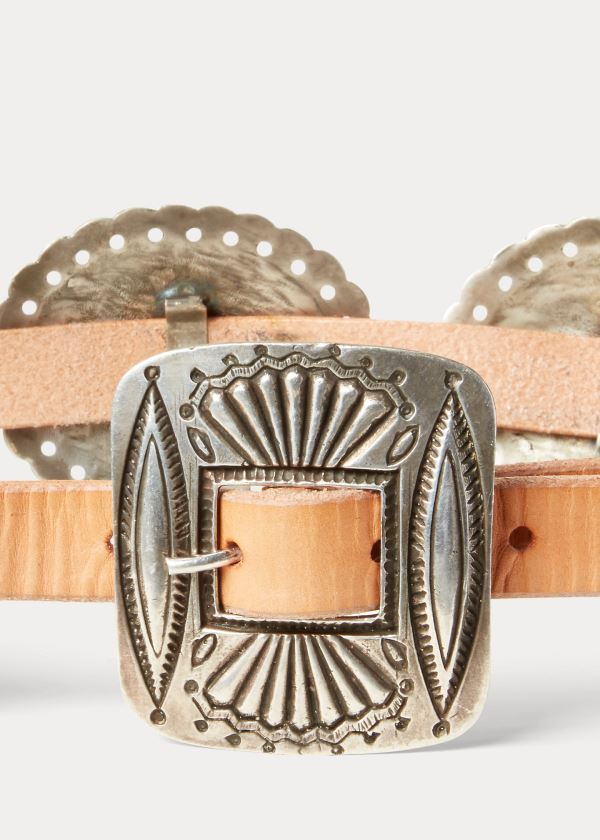 Ralph Lauren Concho Læder Belt Hnědožlutý Stříbrné | Hh9QXxa1